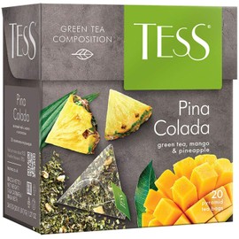 Tess Pina Colada Green Tea Composition Mango and Pineapple Leaf Tea in 20 Pyramid Sachets