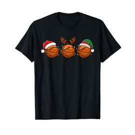 Santa Elf Reindeer Basketball Christmas Women's Men's Children's T-Shirt, black