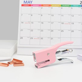 XiowDow Hand Held Plier Stapler Mini Manual Pink Stapler Metal Handheld Plier Stapler Desktop Cute Staplers No.10 Staples 25 Sheet Capacity for Desk Home Office Supplies(Pink)