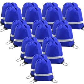 BeeGreen Wholesale Royal Blue Drawstring Backpack Bulk 20 Pack Large , String Backpack for Party Gym Sport Trip, Reflective Strips Cinch Sack with String, DIY Drawstring Bags for Kids Women and Men