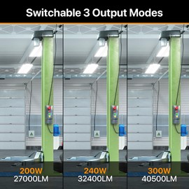 DEMILARE High Bay Led Shop Lights 3FT 300W/240W/200W Switchable 4000K/5000K Selectable Linear High Bay Light 0-10V Dimmable 100-277V Commercial Hanging Lighting ETL/DLC Listed, Lens Rotatable