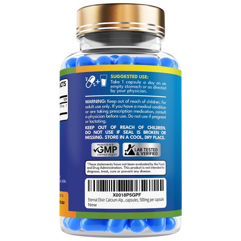 Eternal Elixir Calcium Alpha-Ketoglutarate 500mg per Capsule - 90 Capsules