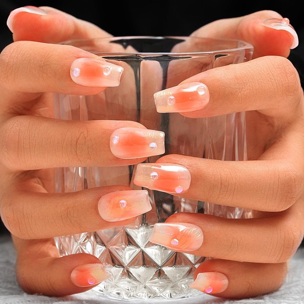 Sethexy Pink Gradient Handmade Press on Nails Medium Coffin Natural