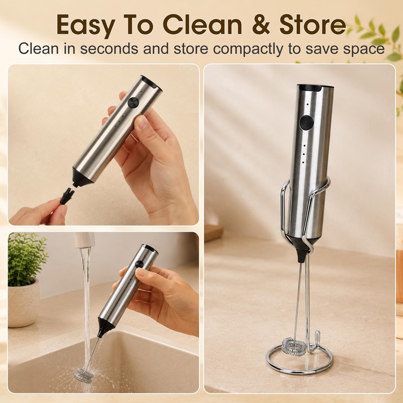 Milk Frother Handheld, Electric Milk Foamer with 2 Whisks &