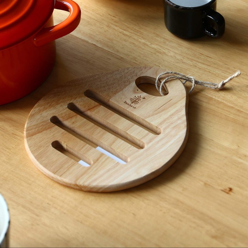 Fuji Boeki Trivet, Pot Mat with Handle, Natural Pear Shape,