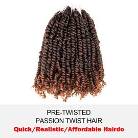 WUDAS Short Passion Twist Hair 12 Inch Pre-twisted Passion Twists Crochet Hair Ombre Light Brown Pre-looped Synthetic Crochet Braids (7 Packs,T30)