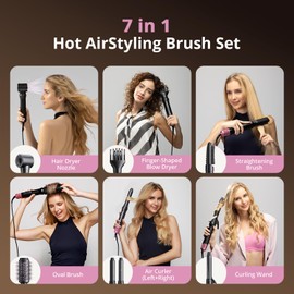 7-in-1 Air Wrap Hair Styler, Fast Drying Blow Dryer & Curling StylingTool, Hot Air Styler No Heat Damage, Hot Air Styler Wrap for Curling Volumizing Straightening Styling（Pink）