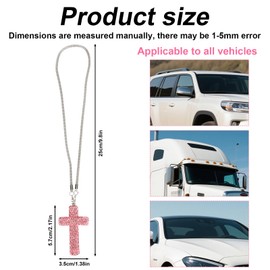 Cross Car Rearview Mirror Ornament, Shiny Rhinestones Cross Pendant Rearview Mirror Hanging Charms for Auto Interior Decor Christian Car Decoration Accessories (Pink)