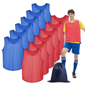 TopTie 12-Pack Scrimmage Vests, Kids & Adult Practice Jerseys, Breathable Mesh Pinnies for Basketball, Soccer & Sports-Red6+Blue6-L