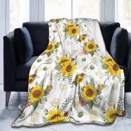 Manta floral de girasol, manta de franela ultra suave y acogedora, de forro polar, ligera, mullida, para cama, silla, sofá, 50 x 60 pulgadas