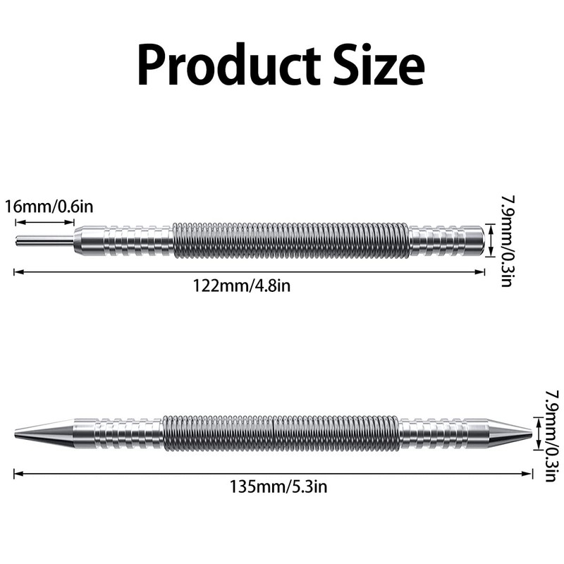 2Pcs Spring Center Punch Hammerless Dual Head Nail Setter Spring