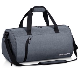 BECOJADDE Sports Bags for Men and Women, 35L Travel Duffel Bag, Overnight Bag with Shoe Compartment & Wet Compartment, Waterproof Carry On Bag for Sports, Gym, Swimming, gray, Travel handbag