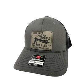 Rock Hard Caulking Services Leather Patch Trucker Snapback Baseball Hat- 112 Trucker Hat - Inappropriate Trucker Hats - Birthday Gifts For Men - Funny Blue Collar Gifts For Men (Charcoal)