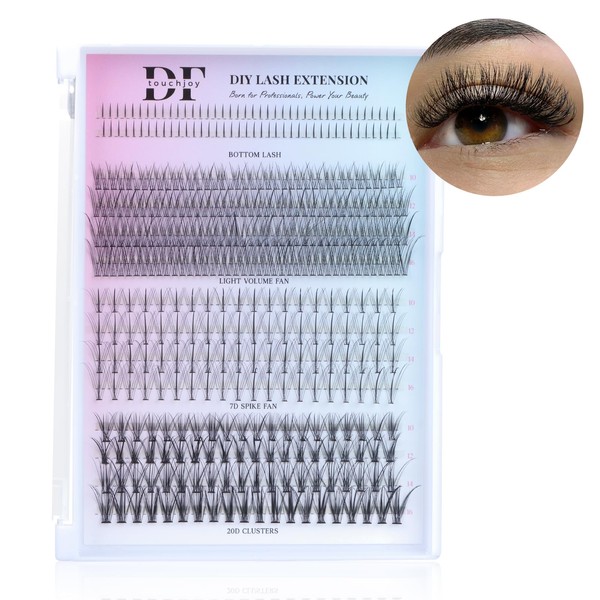 Lash Clusters, 20D Cluster Eyelash Extensions, Mixed 5-16 mm Eyelash Clusters Individual Clusters with Bottom Lashes, Applicator and Lash Bond & Seal (4 Styles Mix)