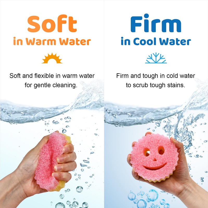 12 Colorful Smile Kitchen Sponges, Temperature Controlled Dish Sponge, Double