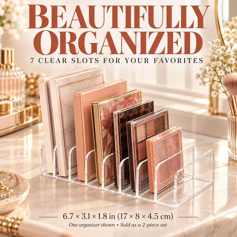 2-Pack 7-Slot Cosmetic Organizers for Makeup Storage – Clear Plastic