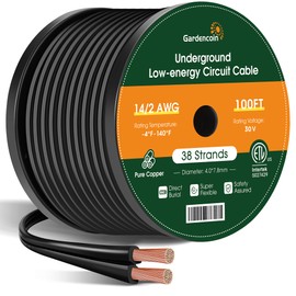 Gardencoin 14/2 Low Voltage Landscape Lighting Wire 100FT, 14 Gauge 2 Conductor Outdoor Waterproof Direct Burial Electrical Cable, Pure Copper, ETL Listed