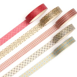Songdao Fantasy Washi Tape Set - 5 Rolls Texture Arts Adhesive Tapes Basic Patterns Decorative Masking Tape Sets for Craft, Kids, Scrapbook, DIY, Gift Wrapping (12-Classic Tiles)