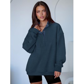ANRABESS Womens Oversized Sweatshirt Long Sleeve Henley Pullover Tops 2025 Fall Casual Button Up Loose Fit Teen Girls Outfits Navy Blue Medium