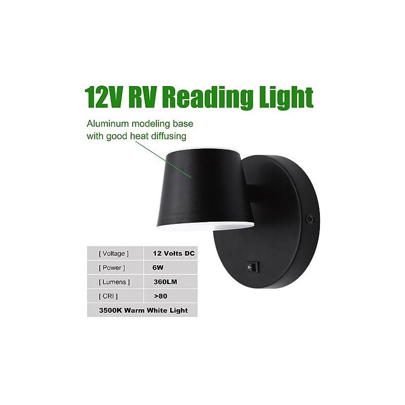 RV LED Bedside Reading Light with Switch - 2 Pack,