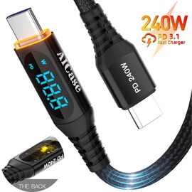 AICase 240W USB C to Type C Fast Charger Cable Two-Way Charging Cord with LED Display
