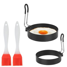 2 x Fried Egg Moulds for the Pan, Fried Egg Moulds for the Pan, 7.5 cm / 9 cm Fried Egg Mould, Egg Rings for Roasting, Stainless Steel Fried Egg Moulds, Pancake Mould, Omelette Mould, with 2 x