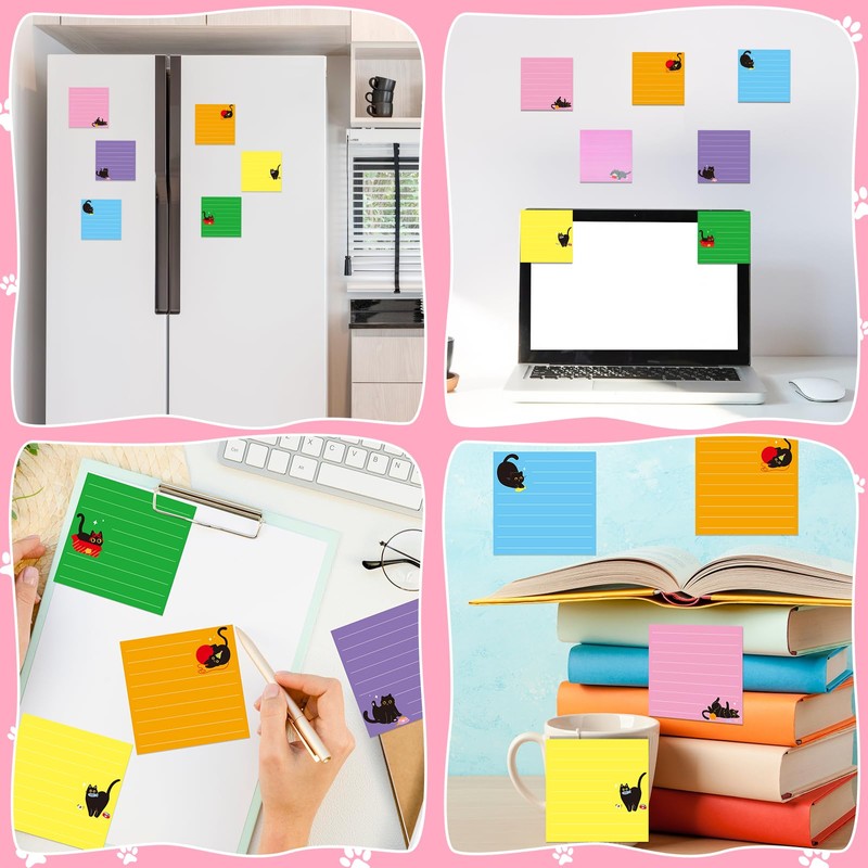 JIANTA 12 Pads Black Cat Sticky Notes, 3 x 3