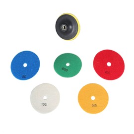 kimllier 6Pcs 5 Inch Diamond Polishing Pads Kit, 50-800 Grit Polishing Pad with 1Pcs Hook and Loop Backing Pad Fit for Polishing Granite Marble