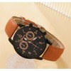 Geneva Luxury watch set for men, fashionable brown leather. Three