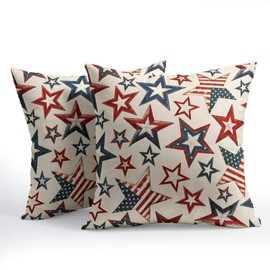 aportt 4th of July Patriotic Pillow Covers 18X18 Inch Vintage Blue Red American Stars Decorative Pillow Cases Rustic Memorial Day Throw Pillows Set of 2 Independence Day Home Decor for Sofa Couch