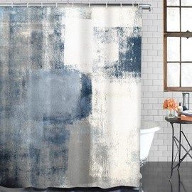 ArtSocket 4 Pcs Shower Curtain Set Blue Grey Abstract Painting Gray Vintage Retro with Non-Slip Rugs Toilet Lid Cover and Bath Mat Bathroom Decor Set 72" x 72"