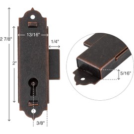 Antique Copper Narrow Flush Mount Grandfather Clock or Cabinet Door Lock with Key - Vintage Lock and Key for Furniture Doors and Drawers | UA-039-L