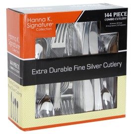 Plastic Cutlery Silverware Heavyweight Disposable Flatware, Plastic Cutlery Like Silver Combo Pack 144 pieces - 36 of each Fork, Knife, Teaspoon, Soup spoon