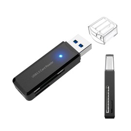 2-in-1 USB 3.0 Portable Card Reader Ultra Mini Heavy Duty High Speed Transfer for SD MicroSD SDXC SDHC and More (Black)