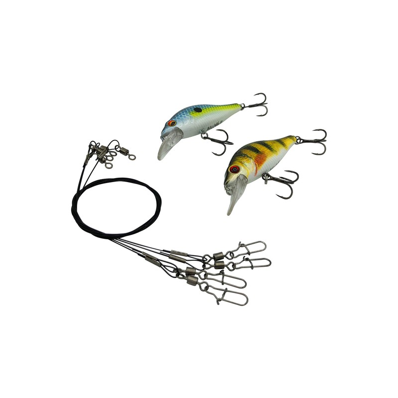 PetrisCatch Crankbait Wobbler Set of 4 + 4 Steel Leaders,