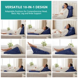 Bedluxe 3Pcs Orthopedic Bed Wedge Pillow Set, Foam Wedge Pillow Post Surgery for Back, Leg and Knee Support, Adjustable 9&12 Inch Folding Triangle Pillow for Sleeping, Acid Reflux, Snoring, Navy