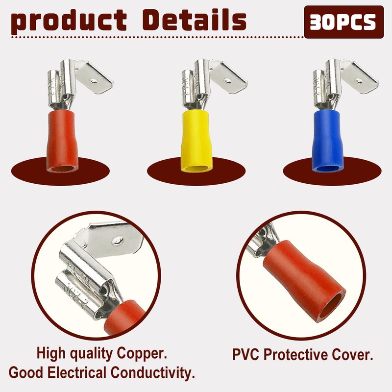 Zansens 60 Pcs Double Piggyback Spade Connectors, 1/4 inch Dual