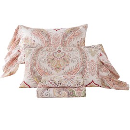 ABREEZE Pink Paisley Print Bed Sheet Set Boho Bedding Set Farmhouse Decor 4pc Luxury Bedding Set Bohemian Damask Medallion 1000TC Egyptian Cotton Full Size