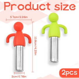 Pack of 2 tea strainers, tea infuser for loose tea, tea strainer for cup, 304 stainless steel tea infuser, creative humanoid tea brewer with handles, interesting strainer for loose tea for tea lovers