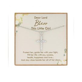 Famdecor Rhinestone Infinity Cross Necklace Baptism Gifts First Communion Gifts First Holy Communion Gift