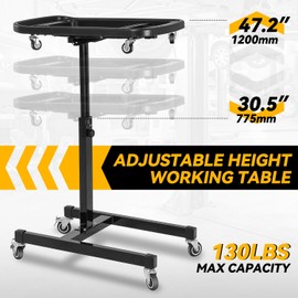 Auto Dynasty 2-in-1 Adjustable Workbench with Portable Rolling Tray 130lbs Capacity, Adjustable Range 30.5'' to 47.2'' Work Table on Wheels for Garage, Carpentry and Workshop