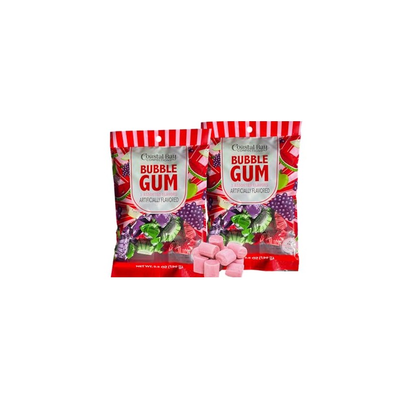 Assorted Fruit Bubble Gum, Individually Wrapped, Grape Watermelon and Green