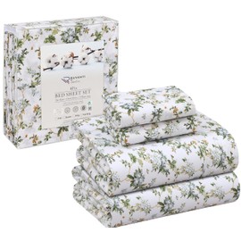 RUVANTI 100% Cotton Sheets - Crispy Cooling Percale Sheets for Queen Size Bed, Breathable & Durable Queen Sheet Set, 16 Inches Deep Pocket Bed Sheets, Heritage, 4 Pieces