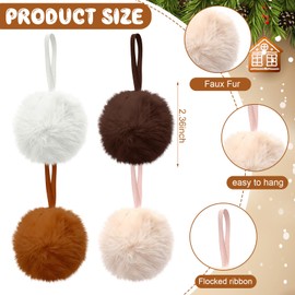 Jenaai 12 Pcs Christmas Ball Ornaments Christmas Tree Hanging Ornaments Faux Fur Pom Poms Snowball in 4 Neutral Colors with Clasp Cord Soft & Thick for Party Xmas Decoration