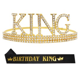 Heliltd Gold Birthday King Crown and Birthday King Ribbon Birthday King Crown and Sash Gold King Crowns for Men Men's