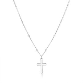 Oskani Cross Necklace for Women 18k White Gold Plated Stainless Steel Choker Necklace Dainty Simple Chain Pendant Necklaces Easter Christian Baptism Religious Faith Jewelry Gift for Her