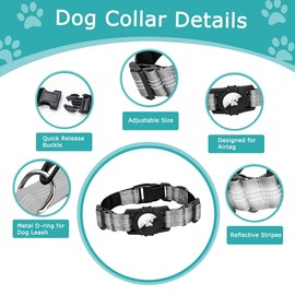 Ledeak Airtag Dog Collar, Nylon Dog Collar for AirTag Tracker, Reflective Dog Collar with Airtag Holder, Adjustable Puppy Collars, Anti-Lost Dog Collar for Small Medium Large Dogs (Gray, S)