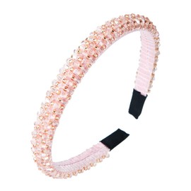 AKOAK Shiny Fashion Headband, Rhinestone Girl Headband, 4 Rows of Crystal Diamond Hair Accessories Beaded Upholstered Headband, Holiday Wedding Hair Accessories for Girls Women (Pink)