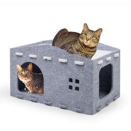 Cat House, Pet House, Pet Bed, Dome, Dog, Domed, Cat House, Domed Bed, Pet House, Cardboard House, Cat House, Safe (Gray, M)