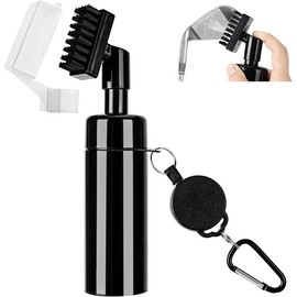 Golf Club Cleaner Brush with Retractable Clip and Squeeze Water Bottle Holds 5 Ounces of Water, Best Golf Essentials Accessories Gift for Men:_Cleaner Brush & Groove Sharpener(Black)